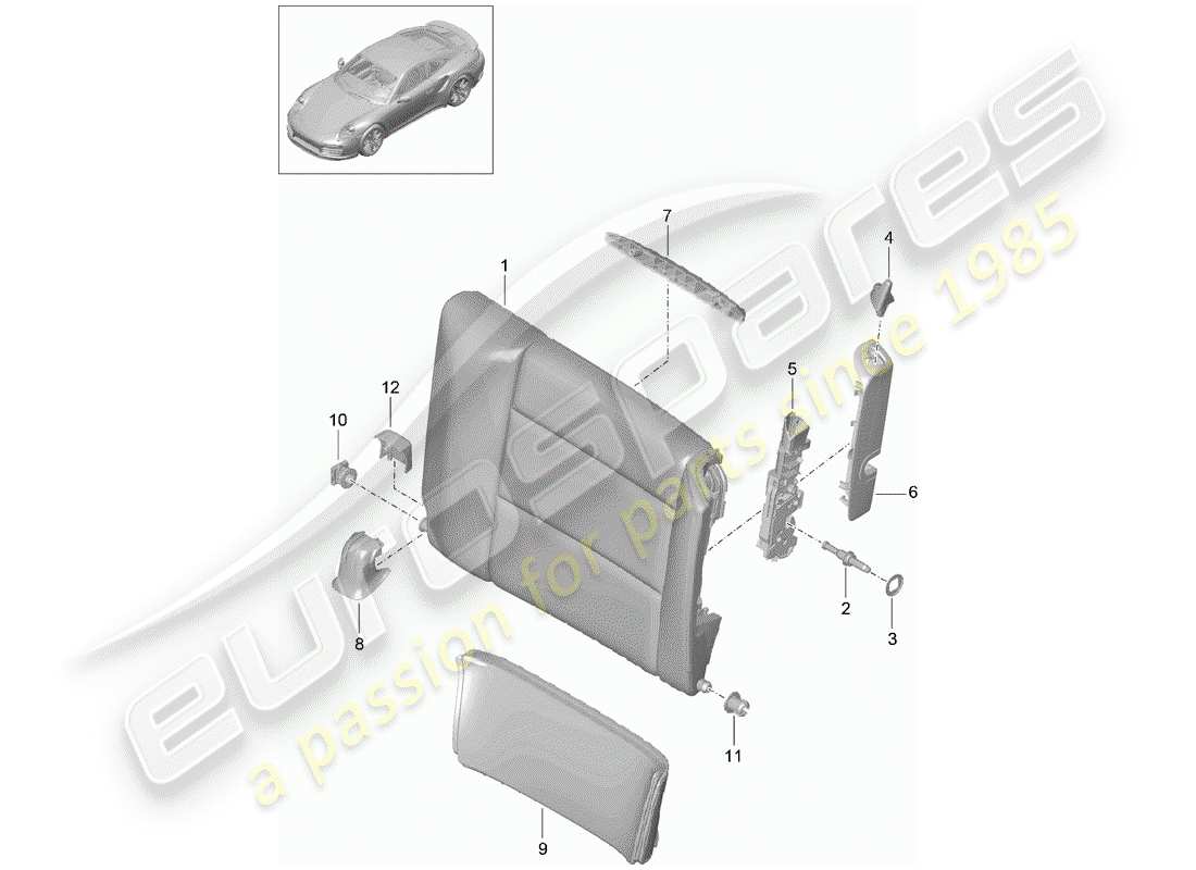 porsche 2015 (991-1 turbo) emergency seat backrest accessories part diagram