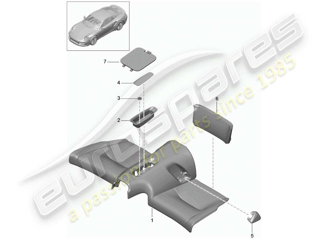porsche 2014 (991-1 turbo) cover trim - rear seat part diagram