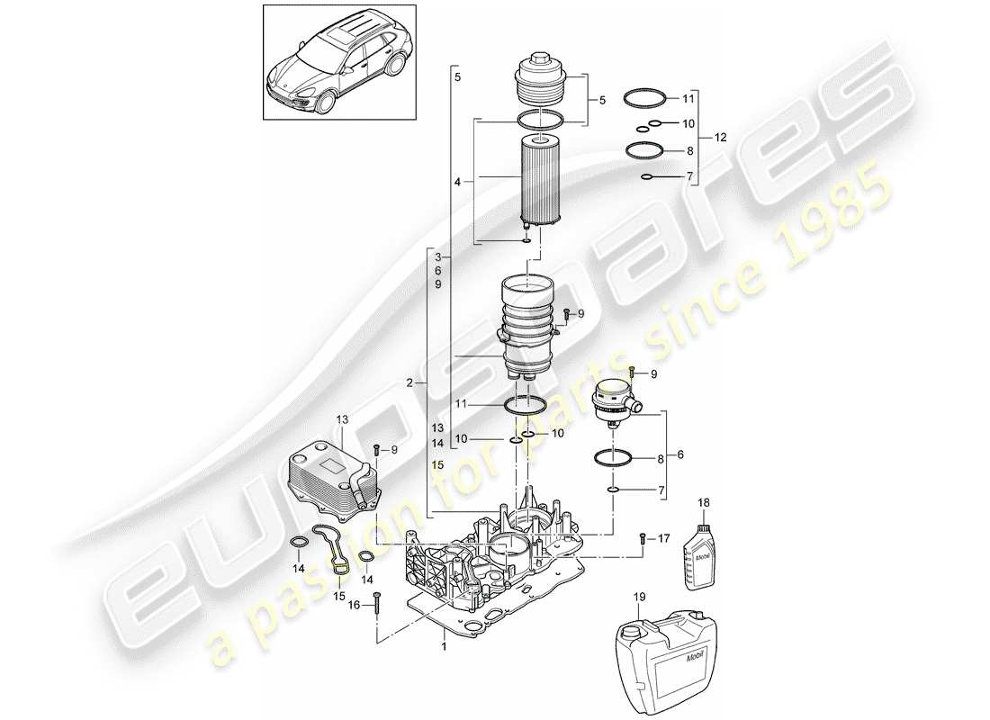 porsche 2012 (cayenne e2 92a) oil filter console oil cooler part diagram