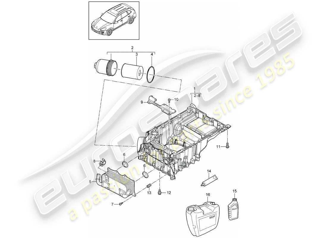 porsche 2013 (cayenne e2 92a) oil-conducting housing oil filter heat exchanger part diagram
