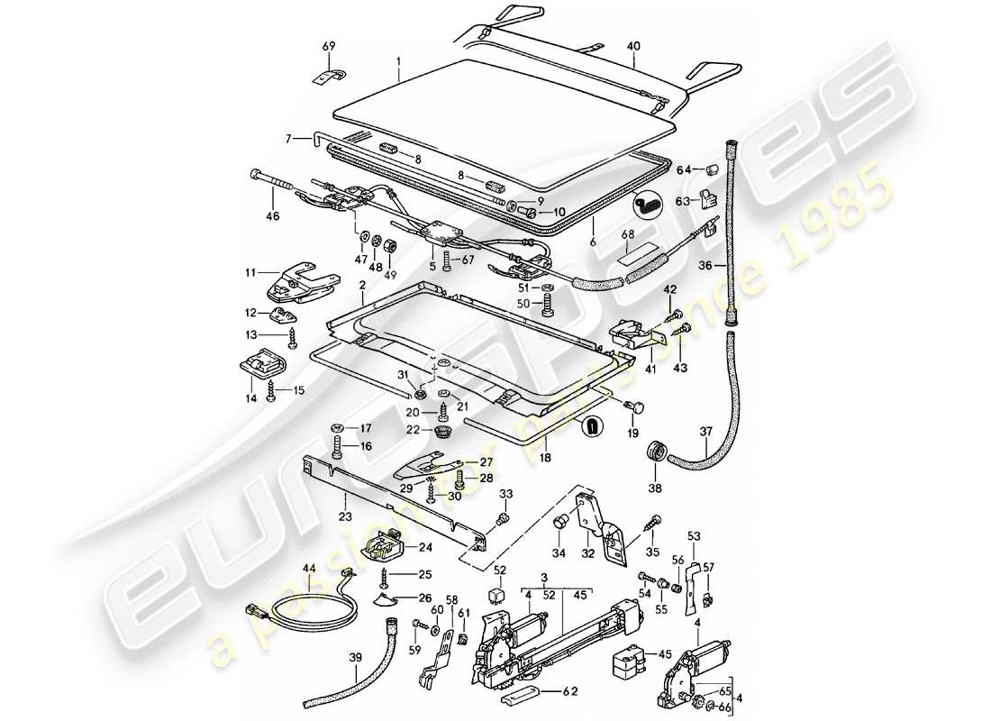 porsche 1985 (924) lifting roof - d - mj 1984>> parts diagram