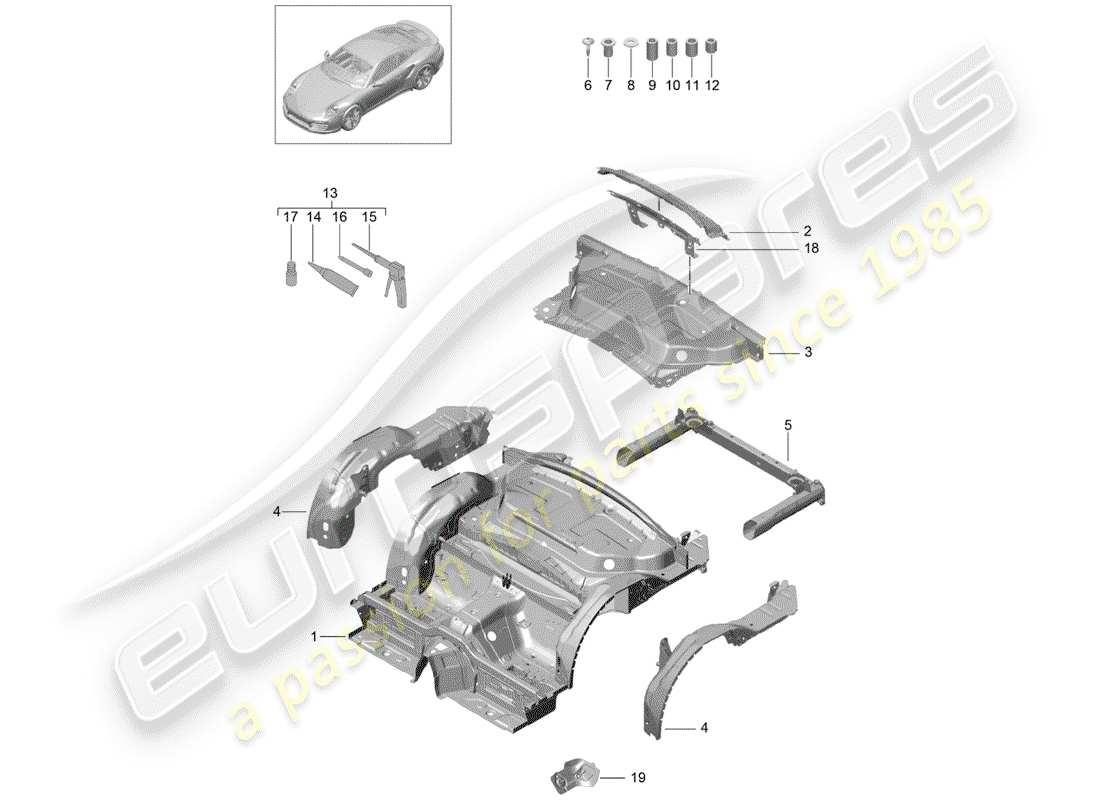 porsche 2014 (991-1 turbo) rear end part diagram