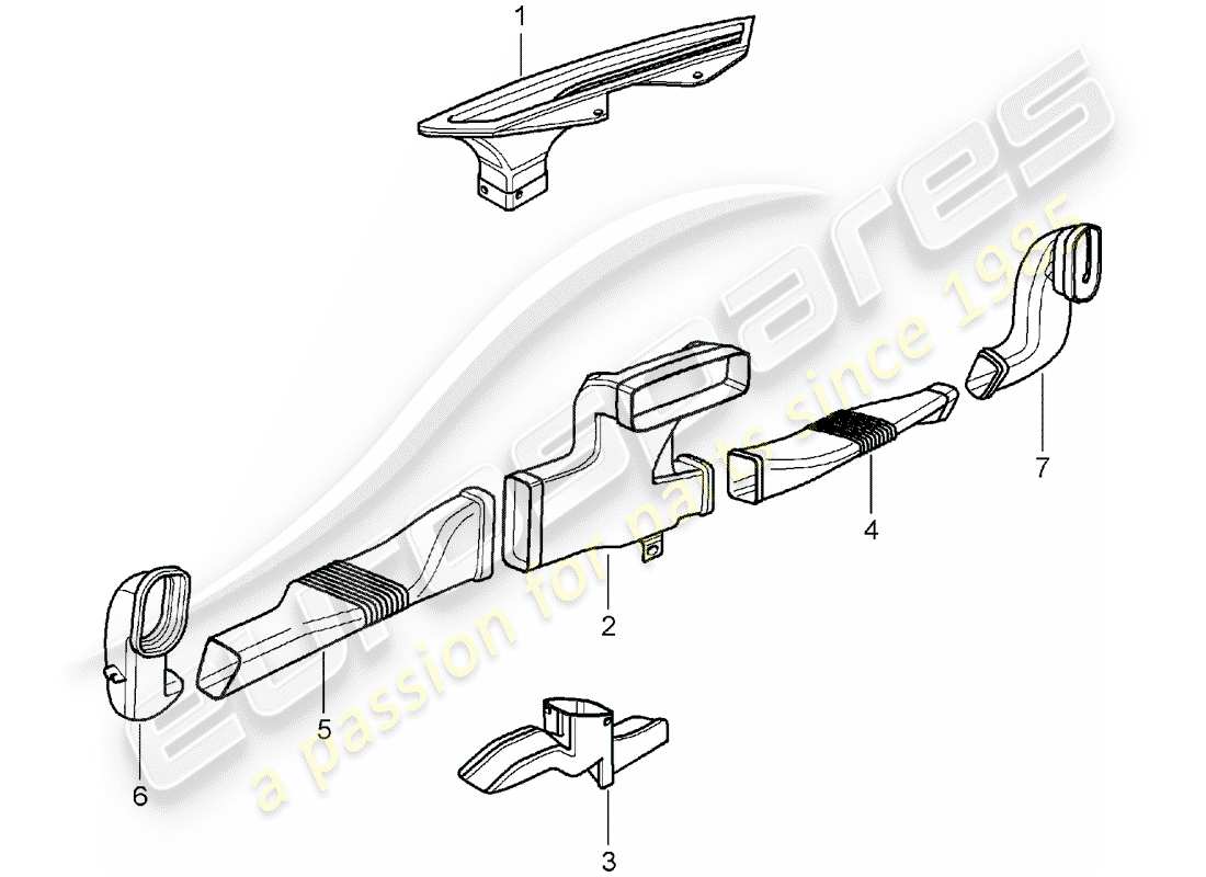 porsche 2008 (987 boxster) heater air guide parts diagram