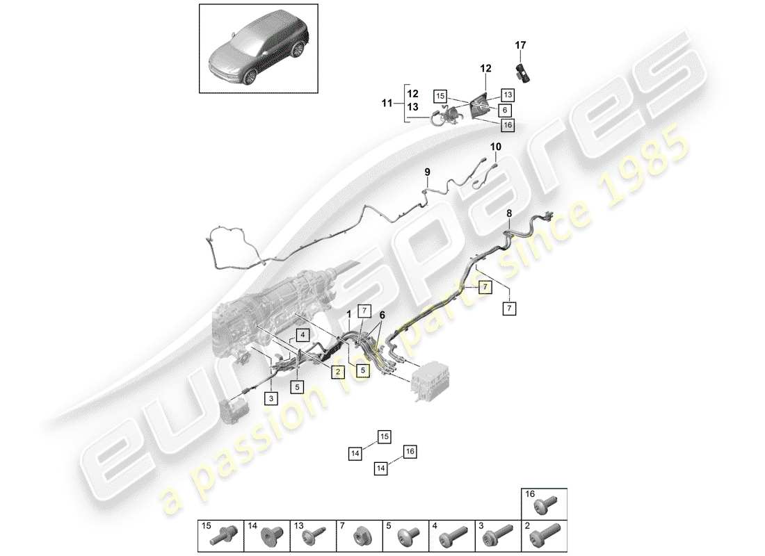 porsche 2018 (cayenne e3 9ya/9yb) wiring looms for vehicles with hybrid drive parts diagram