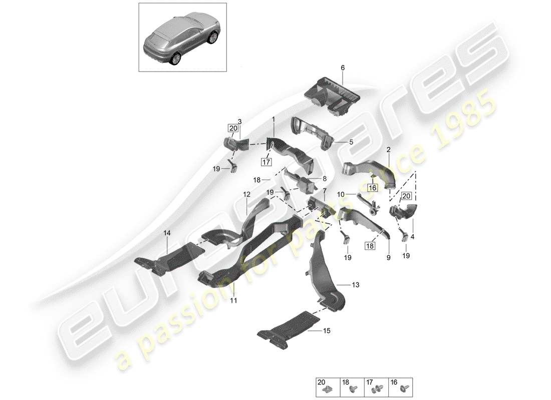 porsche 2019 (macan) air guide heat., vent. and ac system part diagram