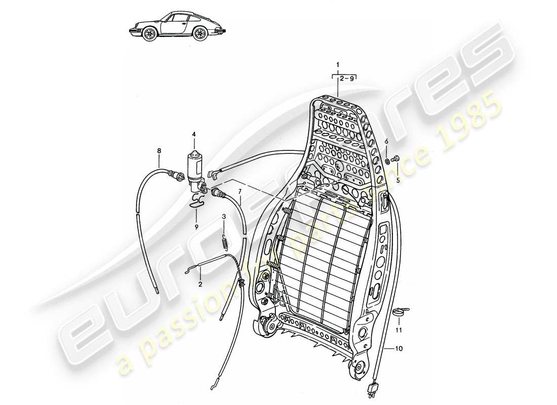 a part diagram from the porsche 1986 (seats for 944/968/911/928) parts catalogue