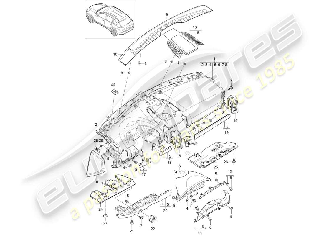 a part diagram from the porsche 2015 (cayenne e2 92a) parts catalogue
