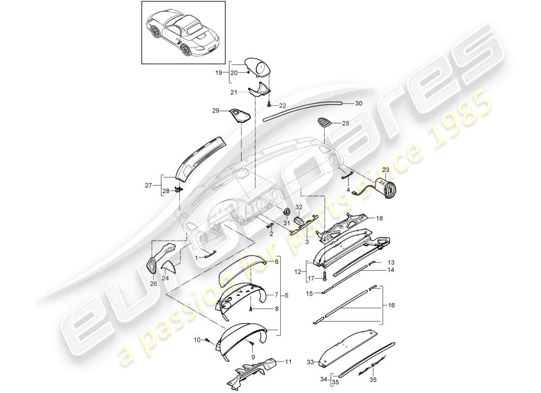 a part diagram from the porsche 2011 (987 boxster) parts catalogue