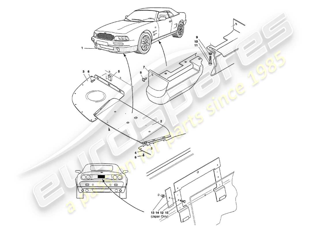 aston martin v8 volante (2000) body fittings part diagram