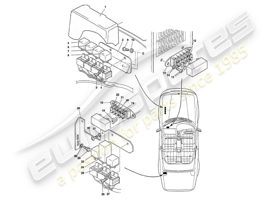 aston martin v8 volante (1999) relays, vin 89027 on part diagram