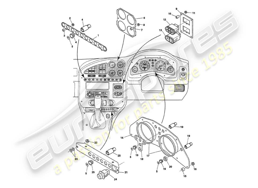 aston martin v8 volante (2000) instruments & controls part diagram