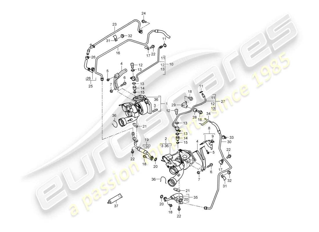 porsche 2010 (cayenne e1 9pa) exhaust gas turbocharger oil pipe for exhaust gas turbocharger parts diagram