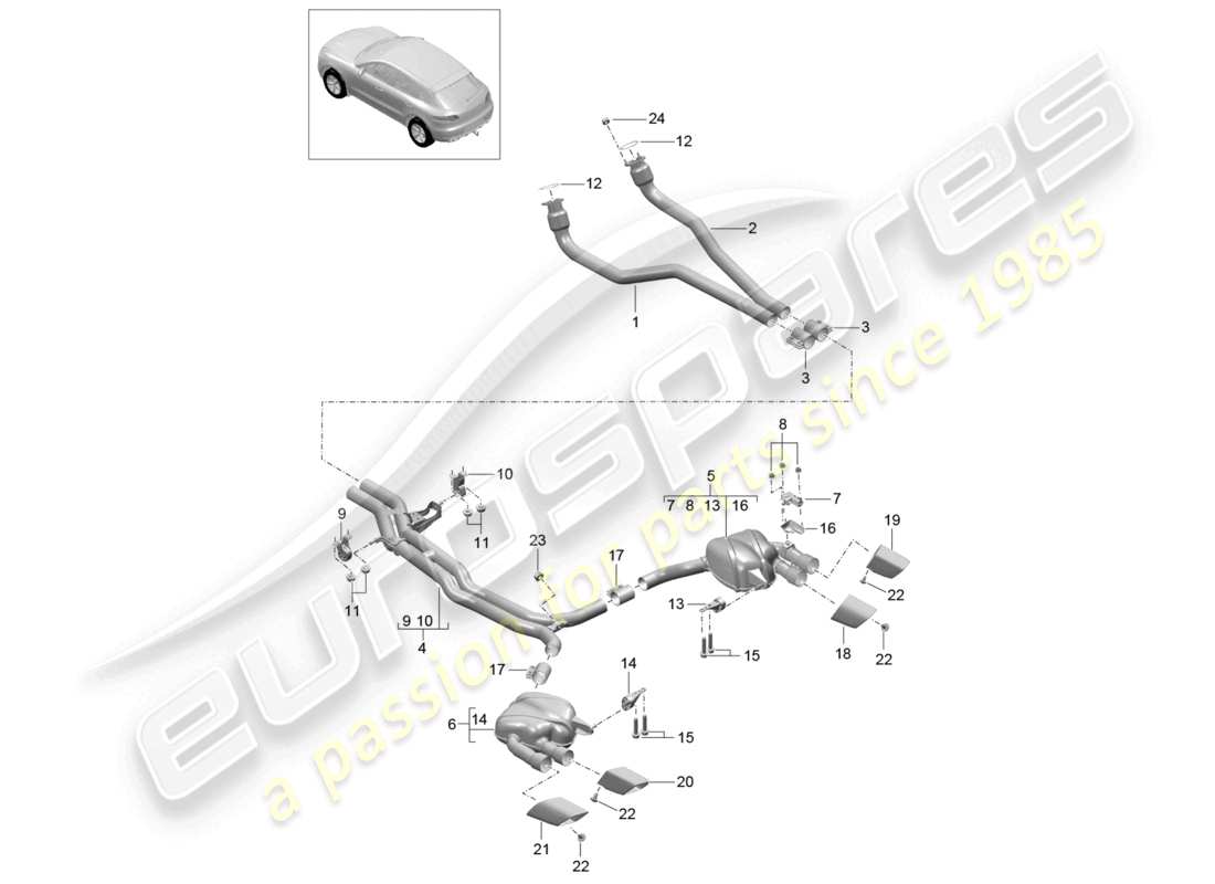 porsche 2018 (macan) exhaust system front silencer rear silencer part diagram