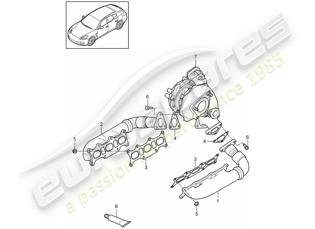 porsche 2010 (panamera 970) exhaust system exhaust manifolds part diagram