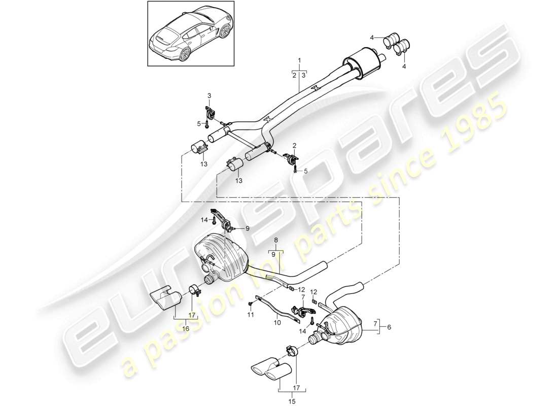 porsche 2010 (panamera 970) exhaust system front silencer rear silencer part diagram