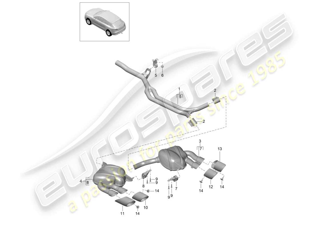 porsche 2017 (macan) exhaust system front silencer rear silencer part diagram