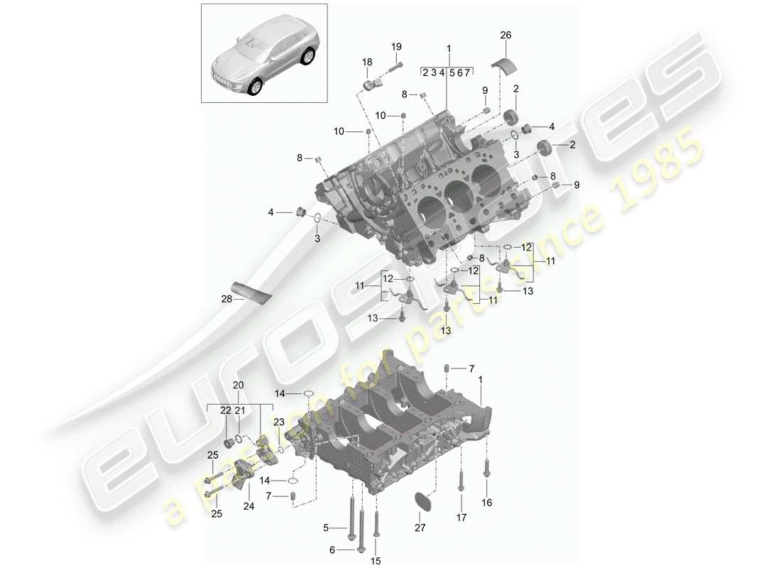 porsche 2018 (macan) crankcase housing individual parts part diagram