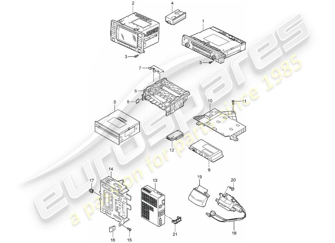porsche 2004 (cayenne e1 9pa) radio unit navigation system receiver unit for tv reception aerial radio unit magnetic field probe compass reversing camera parts diagram