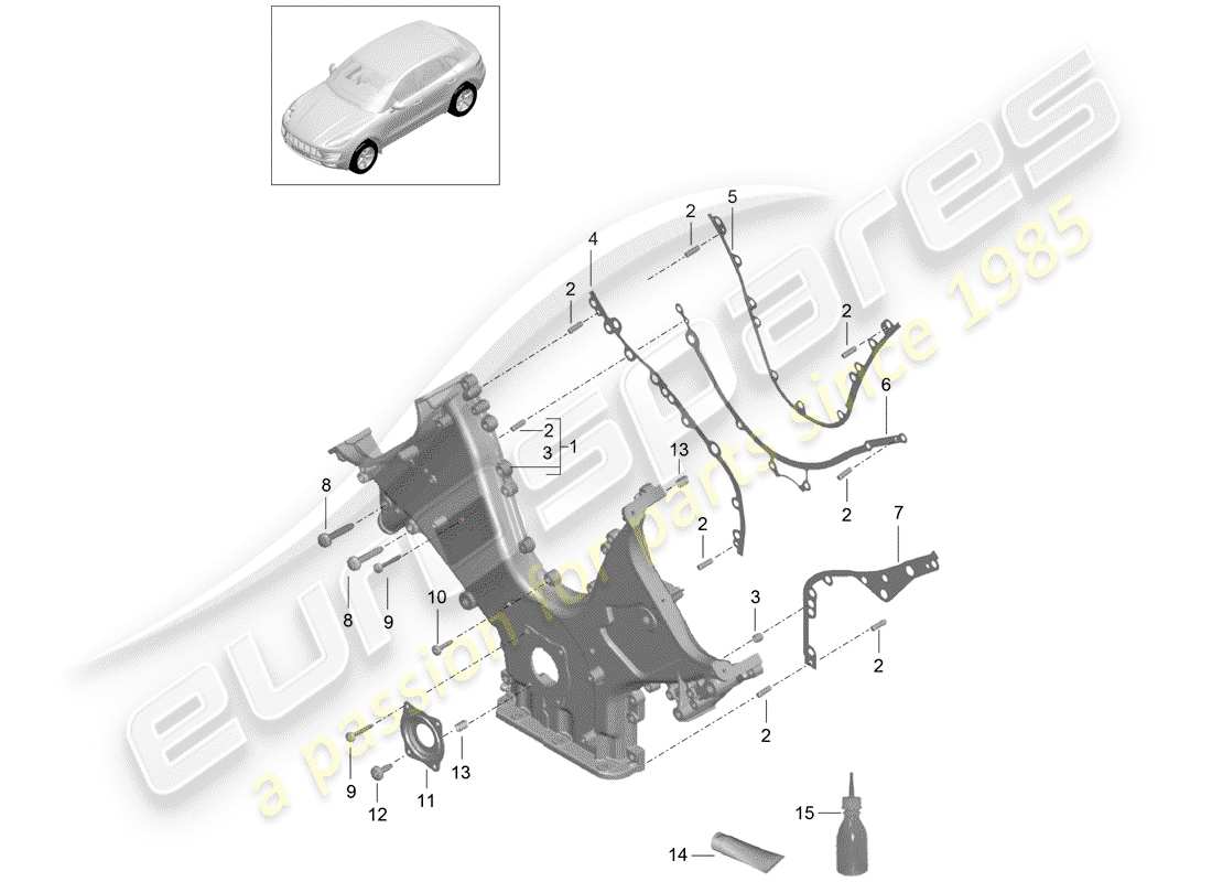 porsche 2015 (macan) cover for timing case sealing flange part diagram