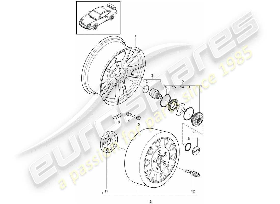 porsche 2008 (997-1 gt3) central locking parts diagram