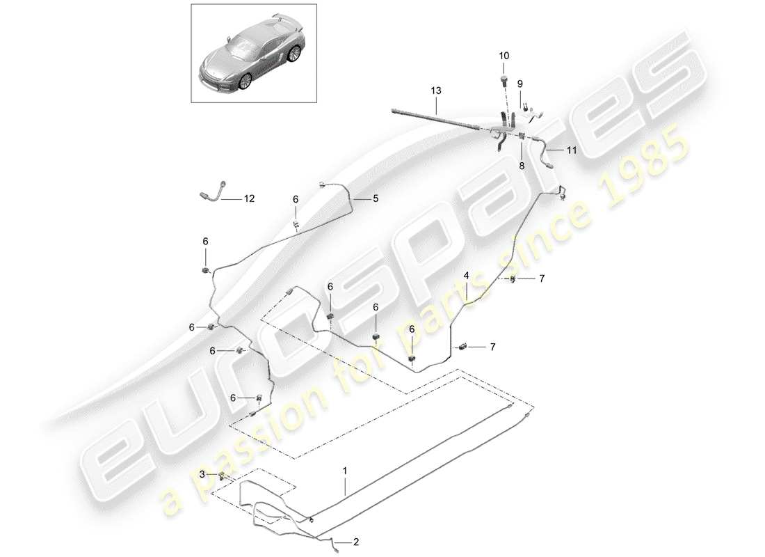 porsche 2016 (981 cayman gt4) brake line center underbody rear part diagram