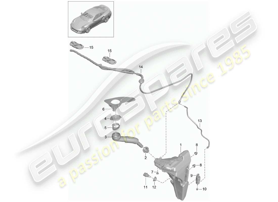 porsche 2016 (991-1 turbo) windscreen washer system part diagram
