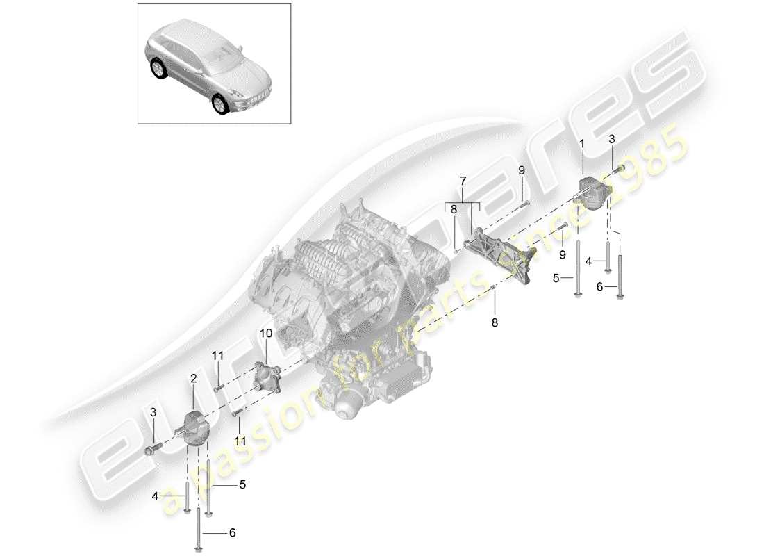 porsche 2015 (macan) engine lifting tackle engine mounting part diagram