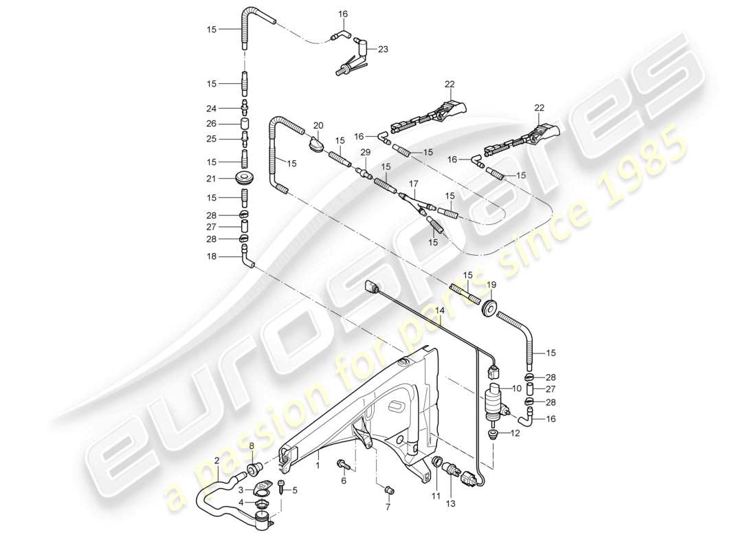 porsche 2010 (cayenne e1 9pa) windscreen washer system parts diagram