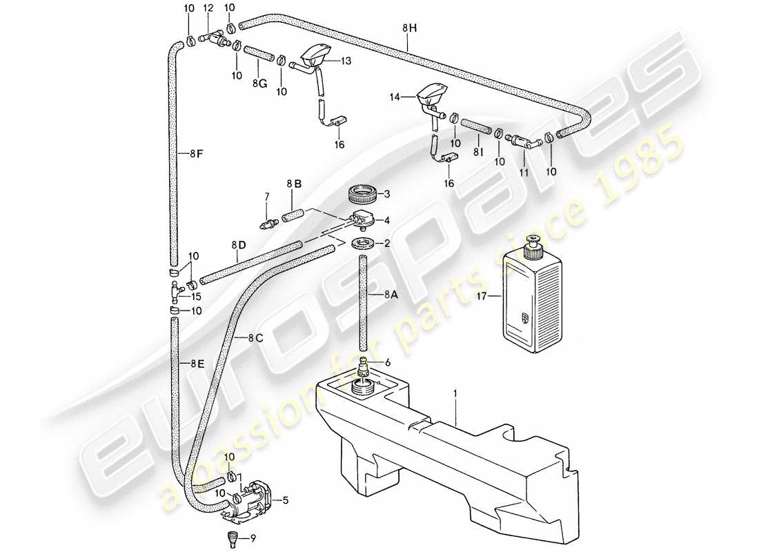 porsche 1988 (959) windshield washer unit parts diagram