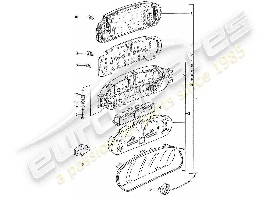 porsche 1987 (928) instrument cluster - d - mj 1989>> parts diagram