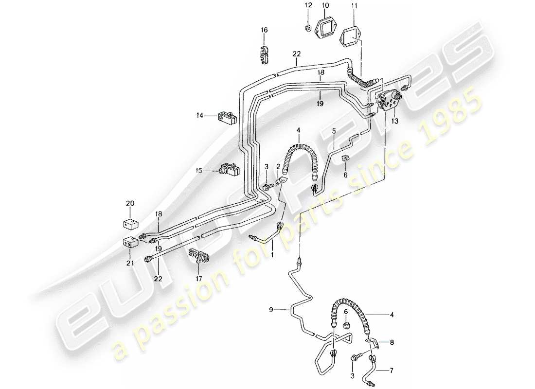 porsche 996 gt3 (2005) brake line - front axle - underbody - vacuum line parts diagram