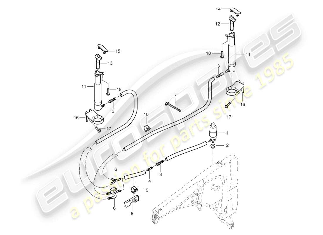 porsche 2010 (cayenne e1 9pa) headlight washer system parts diagram