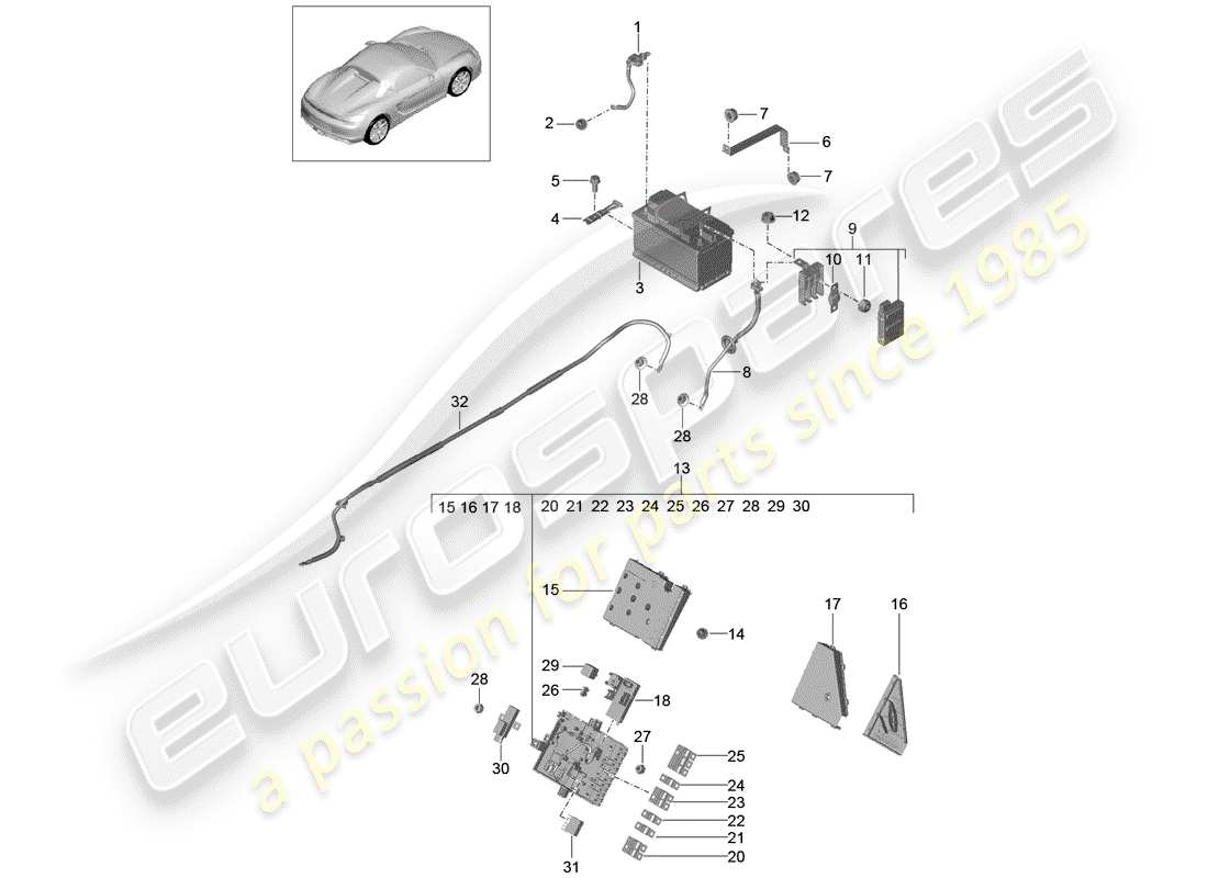 porsche 2016 (981 boxster spyder) battery potential distributor parts diagram
