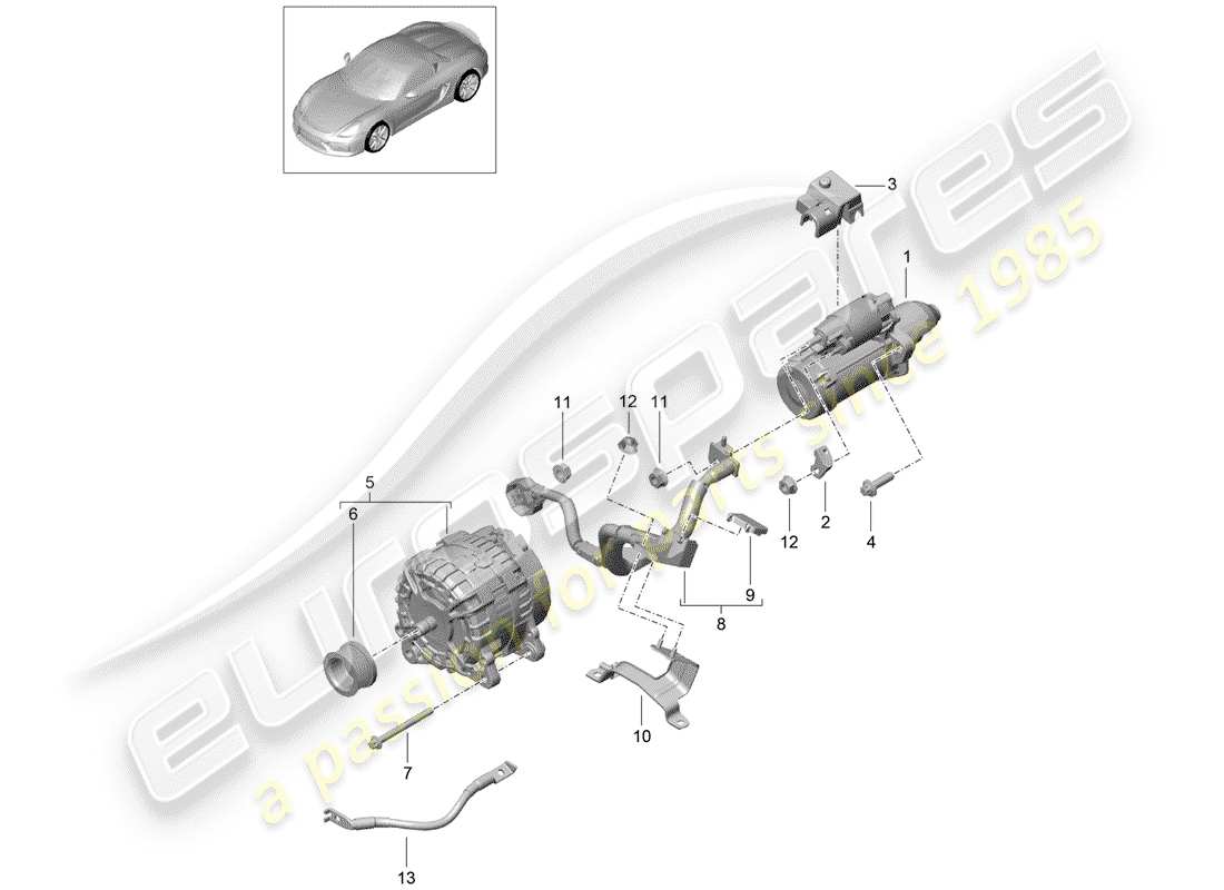 porsche 2016 (981 boxster spyder) starter alternator earth line parts diagram