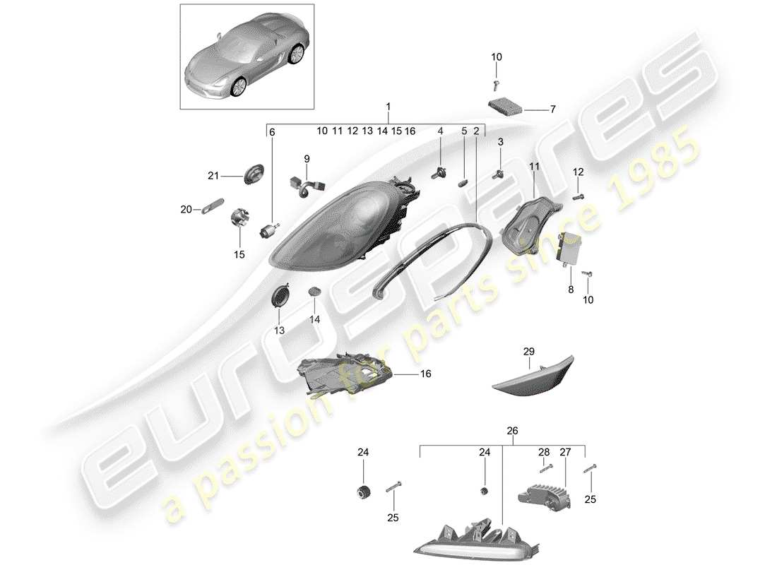 porsche 2016 (981 boxster spyder) headlights included (cornering light) dynamic additional headlight turn signal indicator side marker light turn signal repeater parts diagram