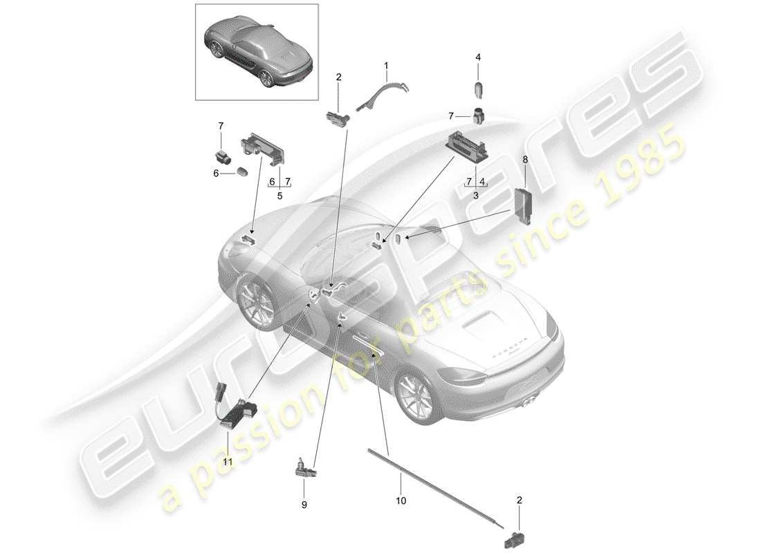 porsche 2012 (981 boxster) interior light door warning light footwell light luggage compartment lamp glove box light light exterior mirror parts diagram