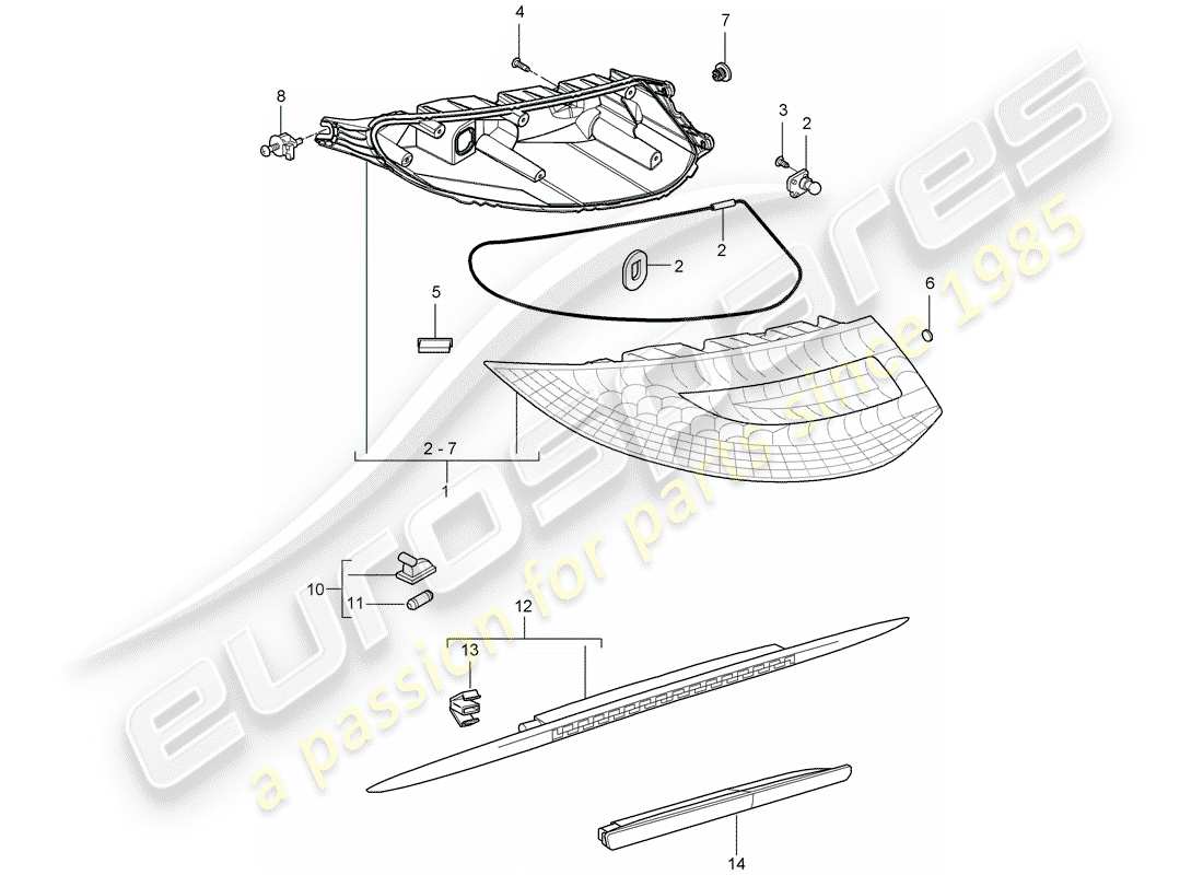 porsche 2008 (997-1 gt3) rear light parts diagram