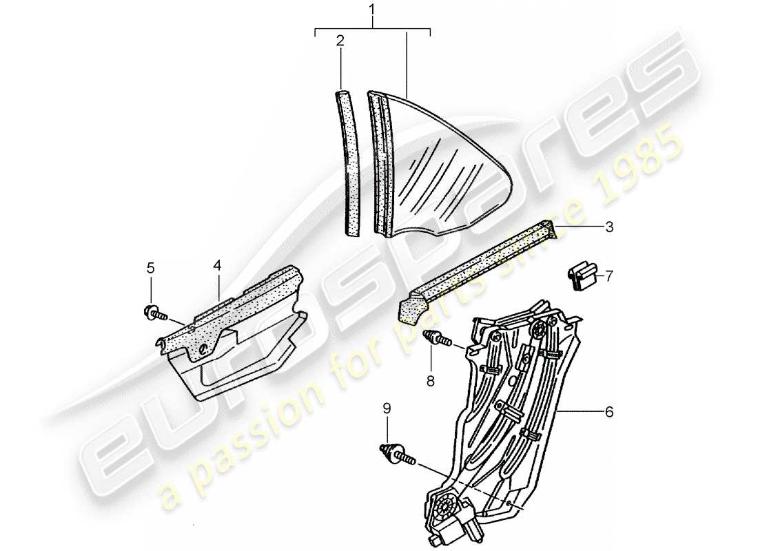 porsche 2004 (996 turbo / gt2) side window part diagram