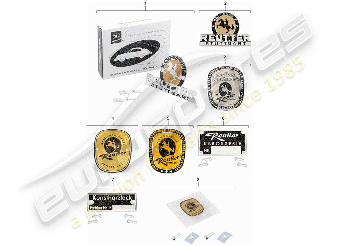 porsche classic accessories (1995) emblem - reutter parts diagram