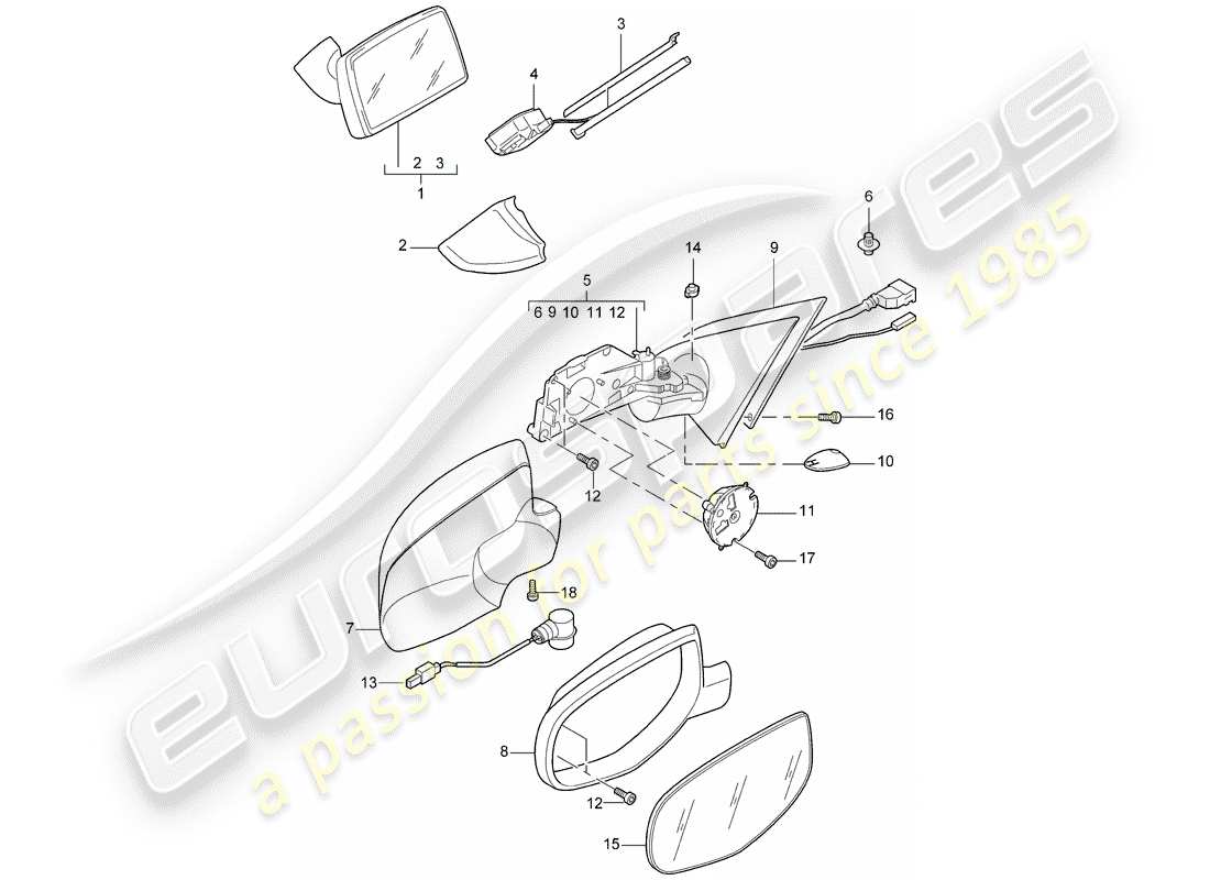 porsche 2009 (cayenne e1 9pa) interior mirror exterior mirror accessories parts diagram