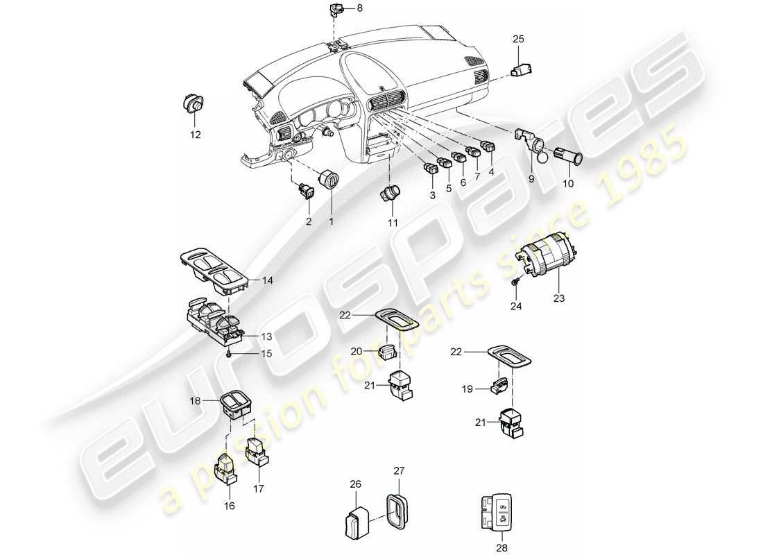 porsche 2006 (cayenne e1 9pa) switch part diagram