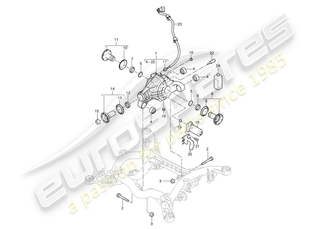 porsche 2010 (cayenne e1 9pa) rear axle differential ready for installation with: limited slip differential electric parts diagram