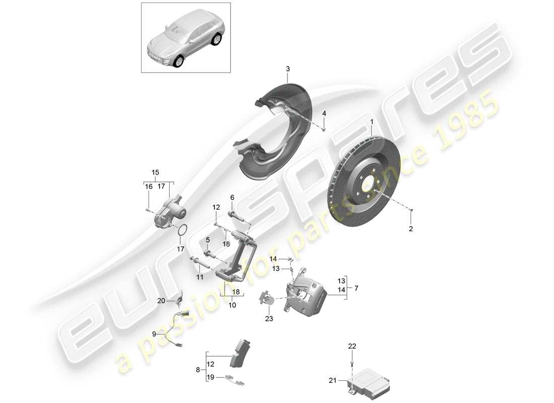 porsche 2018 (macan) disc brake rear axle part diagram