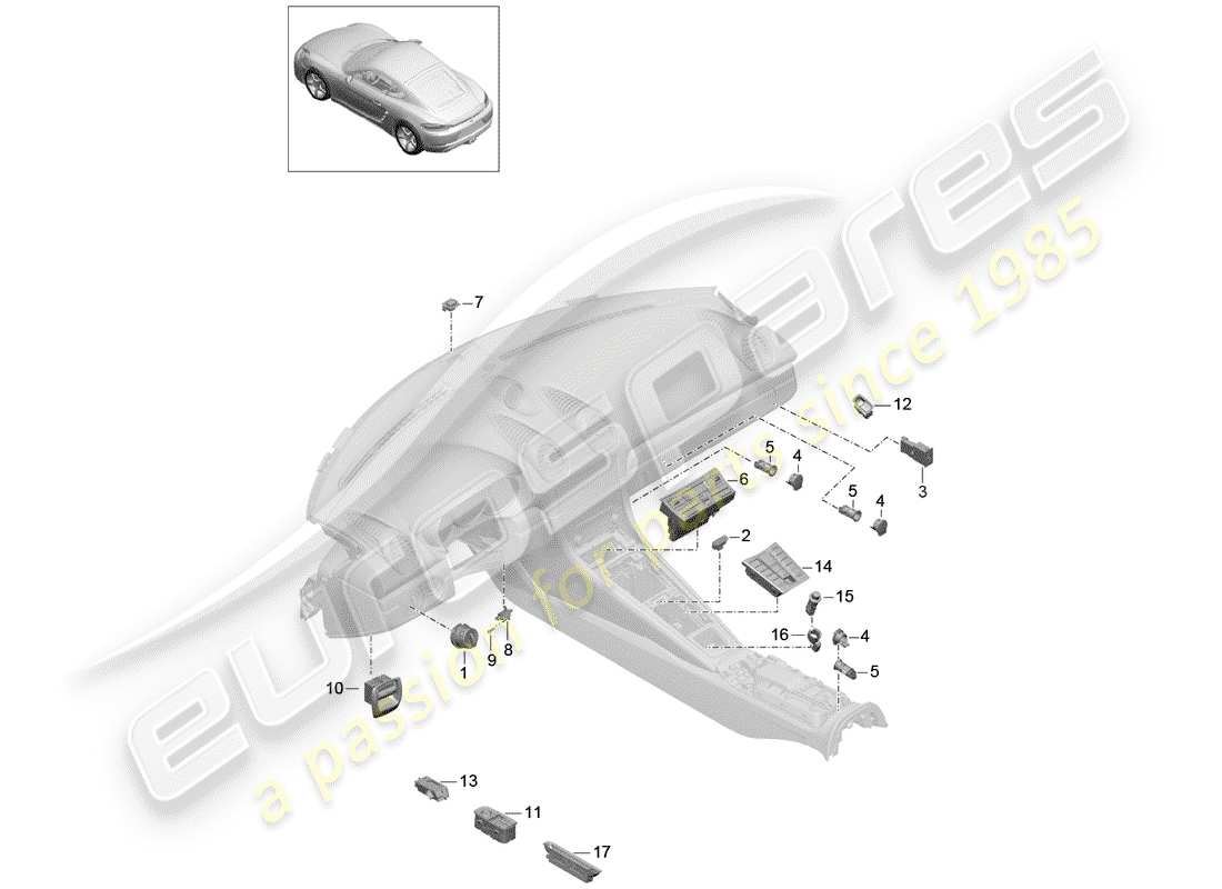 porsche 2017 (718 cayman) switch control panel air conditioning part diagram