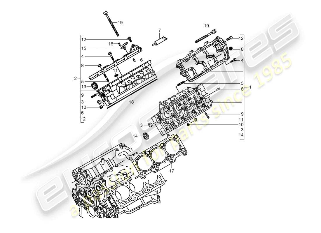 porsche 2010 (cayenne e1 9pa) cylinder head parts diagram