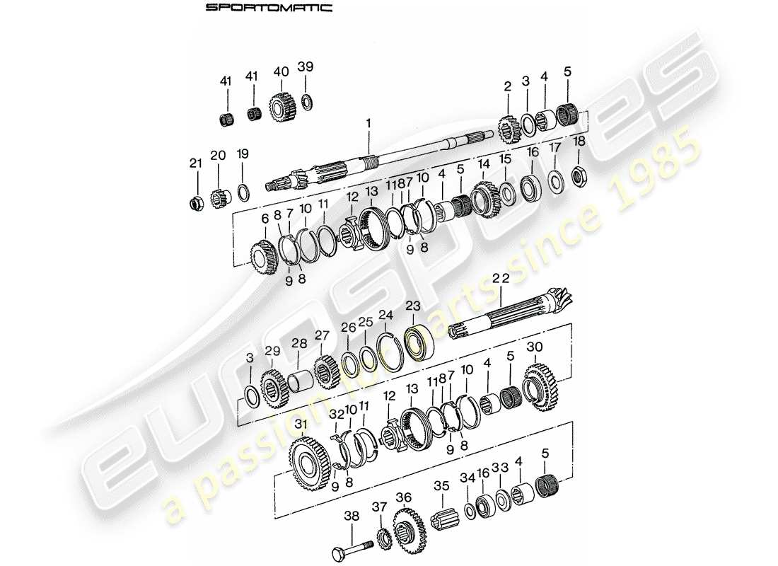 porsche 1975 (911) gears and shafts part diagram