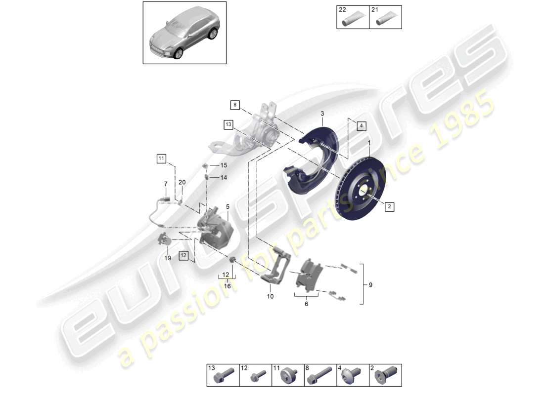 porsche 2019 (macan) disc brake pscb rear axle white d - mj 2022>>red black part diagram