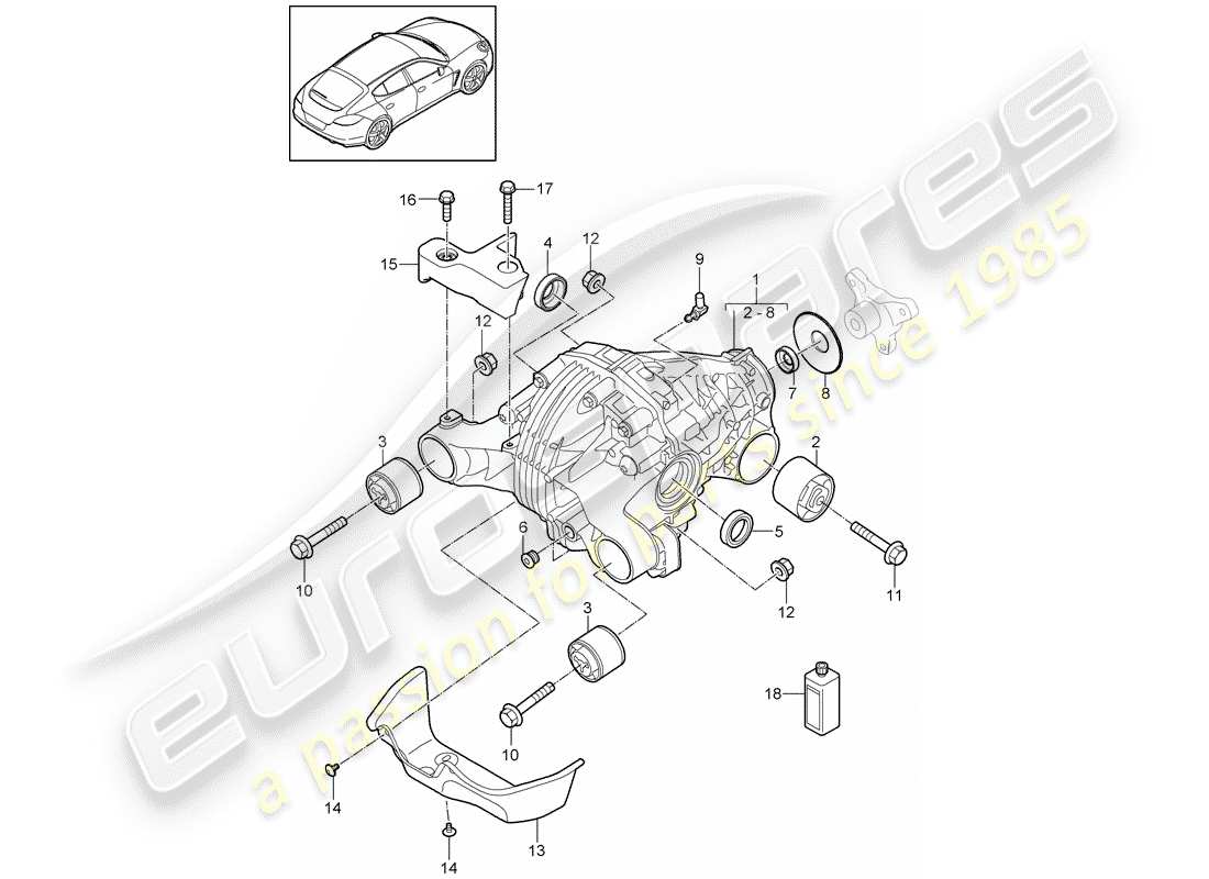 porsche 2010 (panamera 970) rear axle differential part diagram