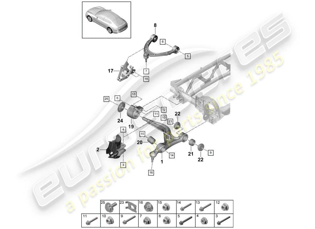 porsche 2020 (panamera 971-1) wishbone front axle part diagram