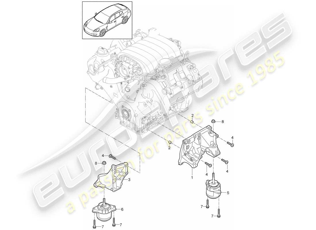 porsche 2012 (panamera 970) engine lifting tackle console for engine mounting engine mounting part diagram